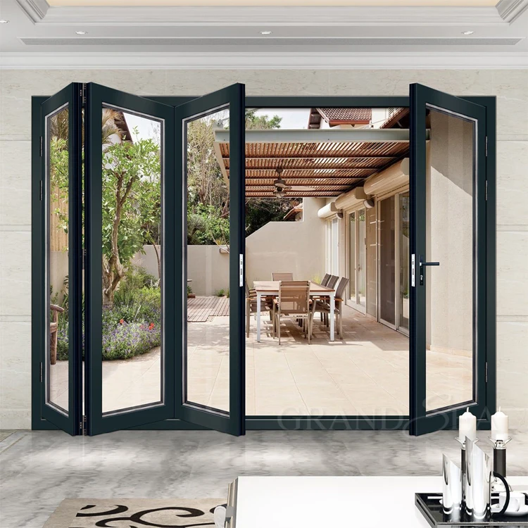 Latest Accordion Hot Selling Bifold Exterior Aluminum Frame Glass Folding Door Commercial