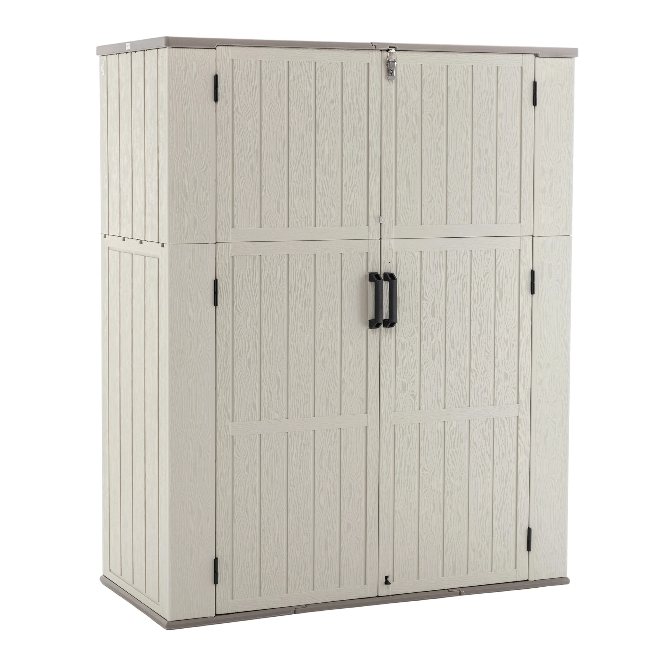 60 Cu.Ft Tall Resin Outdoor Storage Cabinet, Heavy Duty Lockable All Weather Garden Shed with Double Doors & Adjustable Shelves, Waterproof Vertical Utility Tool Storage Box for Backyard Patio Cushions Pool Supplies Garage, White