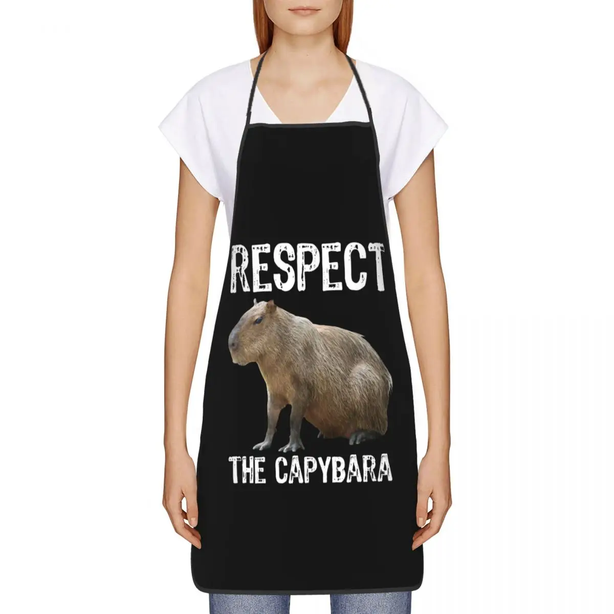 Unisex Respect The Capybara Bib Apron Adult Women Men Chef Tablier Cuisine for Kitchen Cooking Funny Rodent Gardening