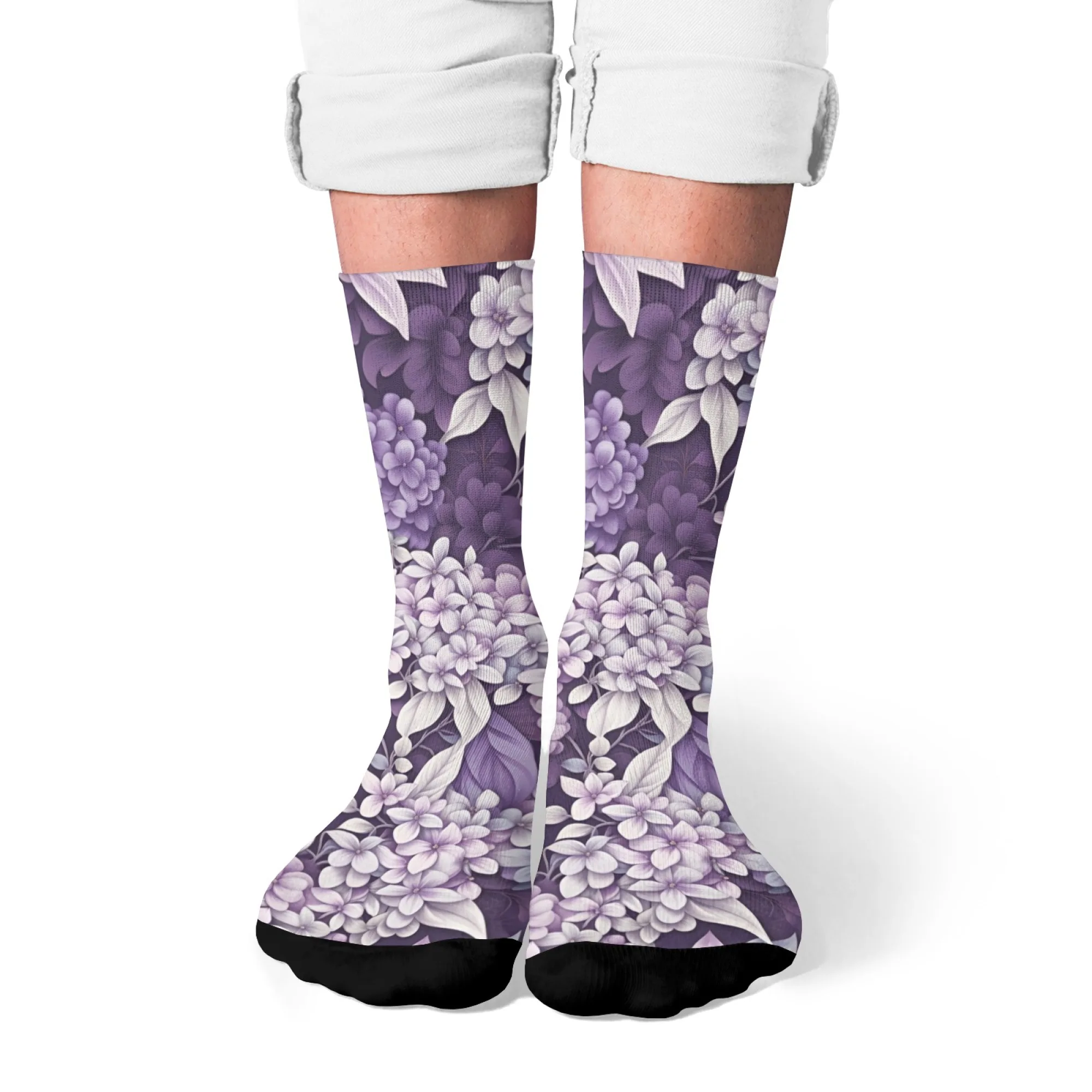 

Винтажные элегантные носки с цветочным рисунком, теплые фиолетовые носки с гортензией и принтом, носки премиум-класса для подарков на цветочную тематику и модная мода