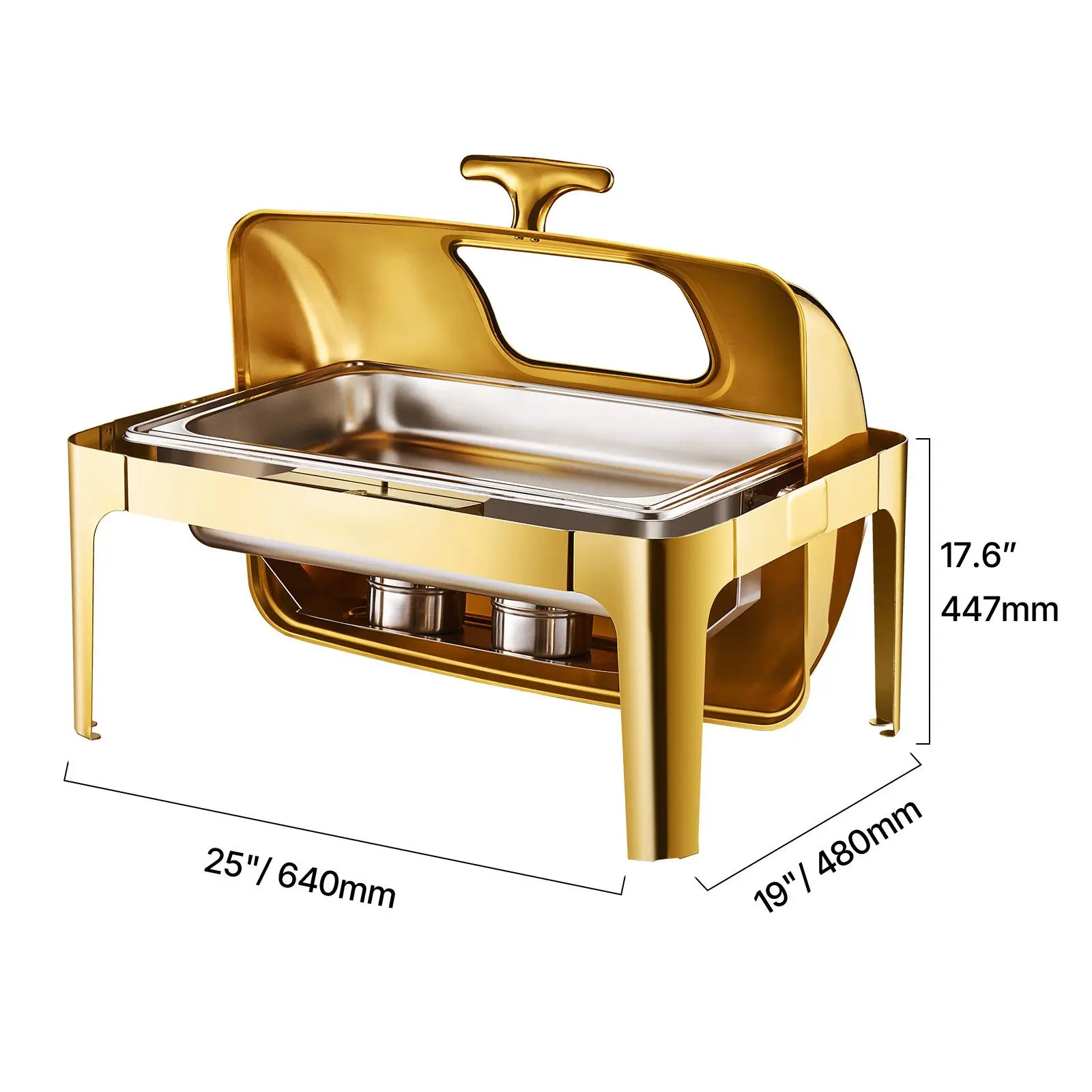 Roll Top Chafing Dish Buffet Complete Set, 9Qt Stainless Steel Chafer with Full Size Pan, Rectangle Catering Warmer Server