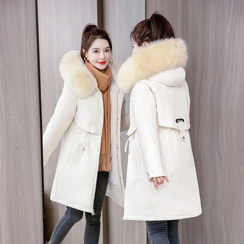 

2023 New Women Winter Jacket Long Coat Casual Parkas Fur Lining Hooded Parka Cotton Thicken Warm Jacket Snow Wear Outwear