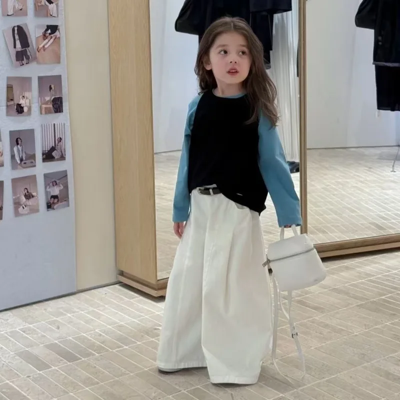 Sets Girls Spring Autumn New Fashionable Korean Style Little Girl Solid Color Top Long Sleeve Base Shirt Three Piece Set 2025