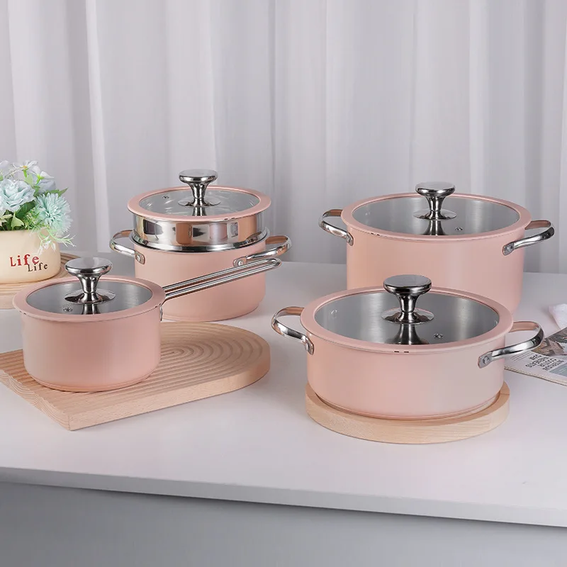 Korean stainless steel 304 covered bottom with ceramic paint soup pot milk  steamer complementary food pot