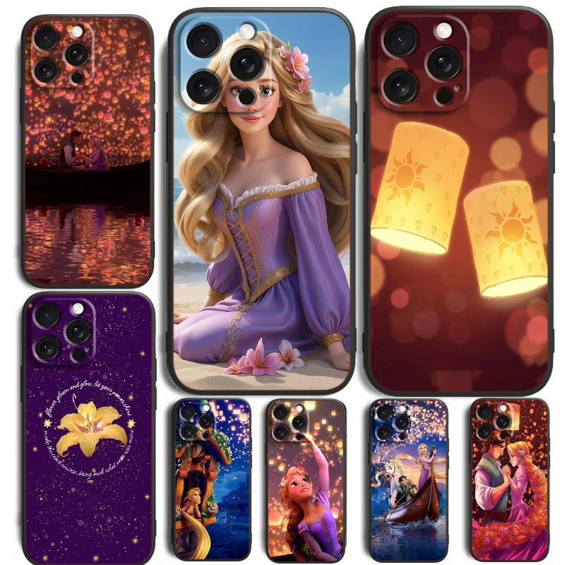 Tangled Rapunzel Cartoon For iPhone 15 14 13 12 11 XS XR X 8 7 SE Pro Max Plus Mini Black Cover Phone Case