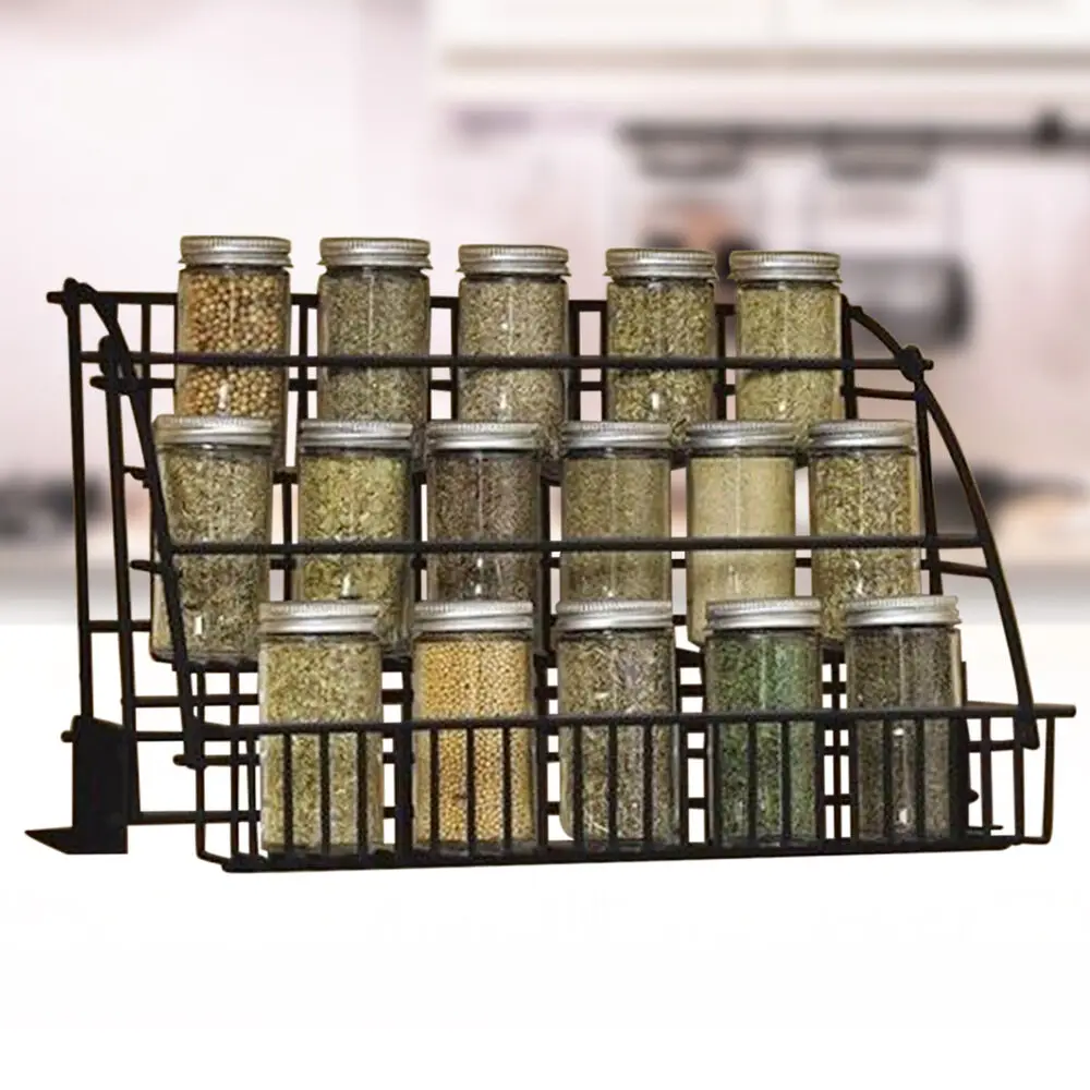 Pull-Down 3-Tier Spice Rack Organizer, Cabinet & Countertop Spice Storage for Jars & Bottles