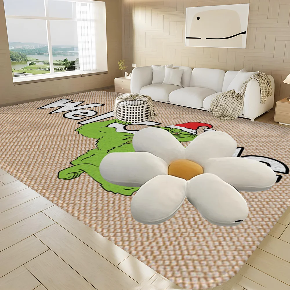 

Welcome Grinch Merry Christmas Tree New Year Kitchen Mat Washable Non-Slip Living Room Sofa Chairs Area Mat Kitchen Toilet Rug