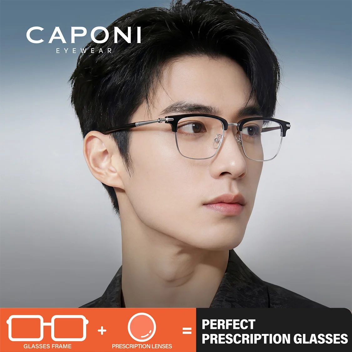 CAPONI Prescription Man Glasses Titanium Acetate Anti Blue Ray Computer Myopia Glasses Progressive Reading Eyeglasses PJ35626