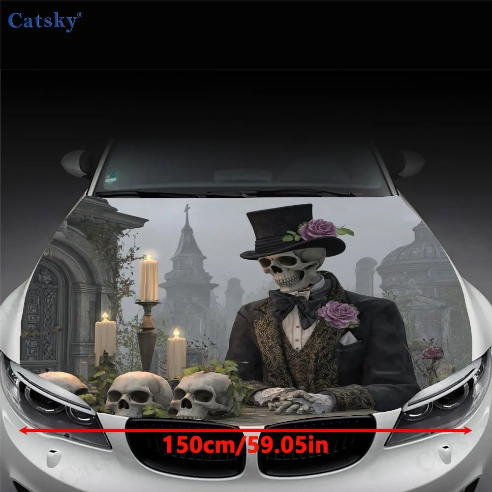 Suit Skeleton Car Hood Sticker PVC Self Waterproof Stick, Striking Auto Exterior Accessories Decor Protect Gift for Car Lover