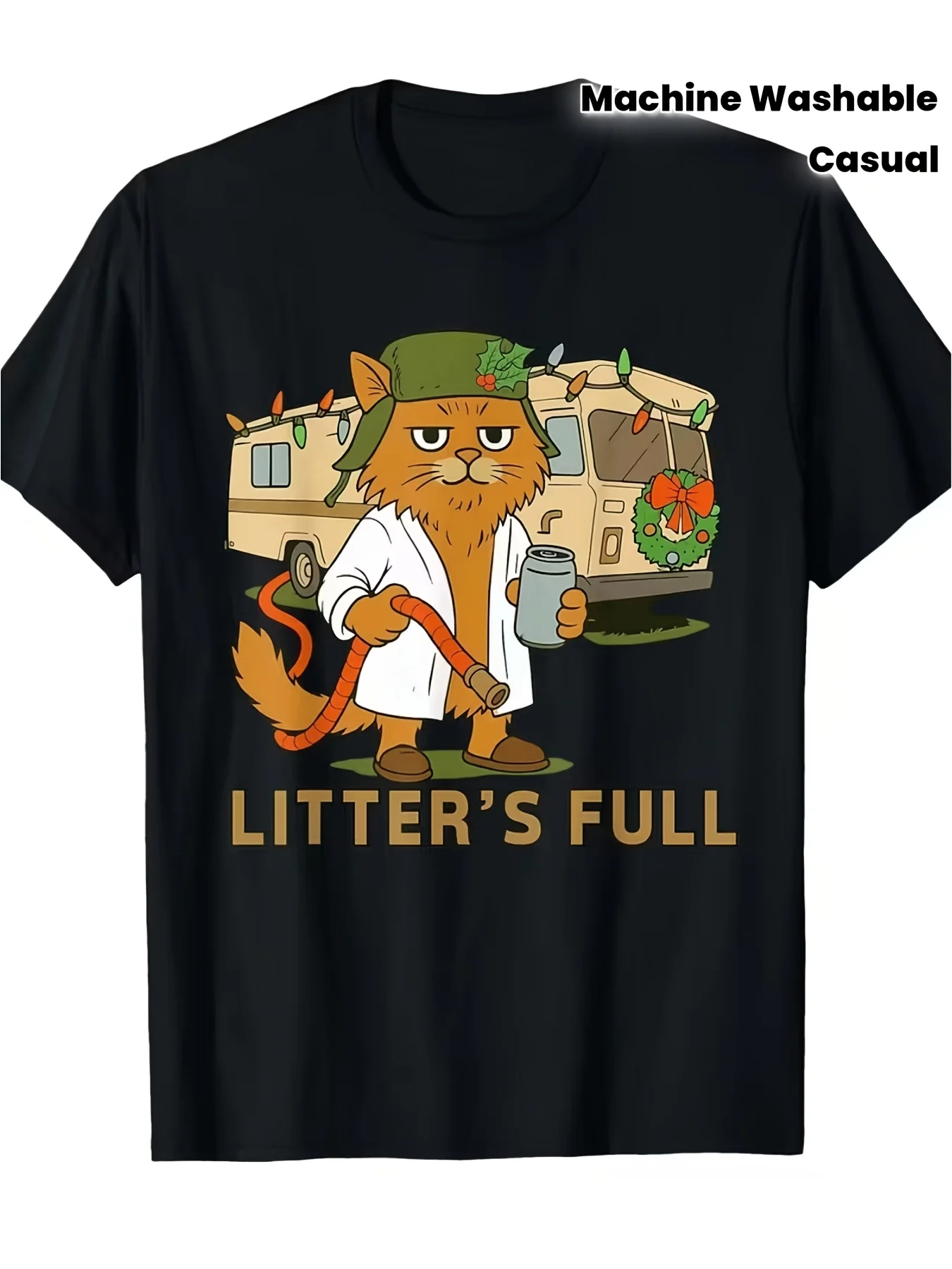 Men'S Funny Cat Litter Training T-Shirt with FullBody Spraying Drinking Water Cat Print Short Sleeve Crew Neck Shirt Suitable for Pet Owners Machine Washable Casual Wear Retro Casual Short-Sleeved T-Shirt with Round Neck and Printed Pattern for Dail