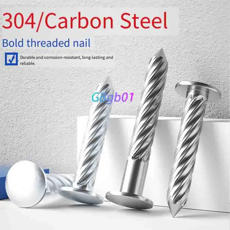 304 Stainless Steel Threaded Nails,Anti-Theft Mesh Fixing Nails,Twisted Concrete Nails,Explosion-Proof Round Head Nails M8