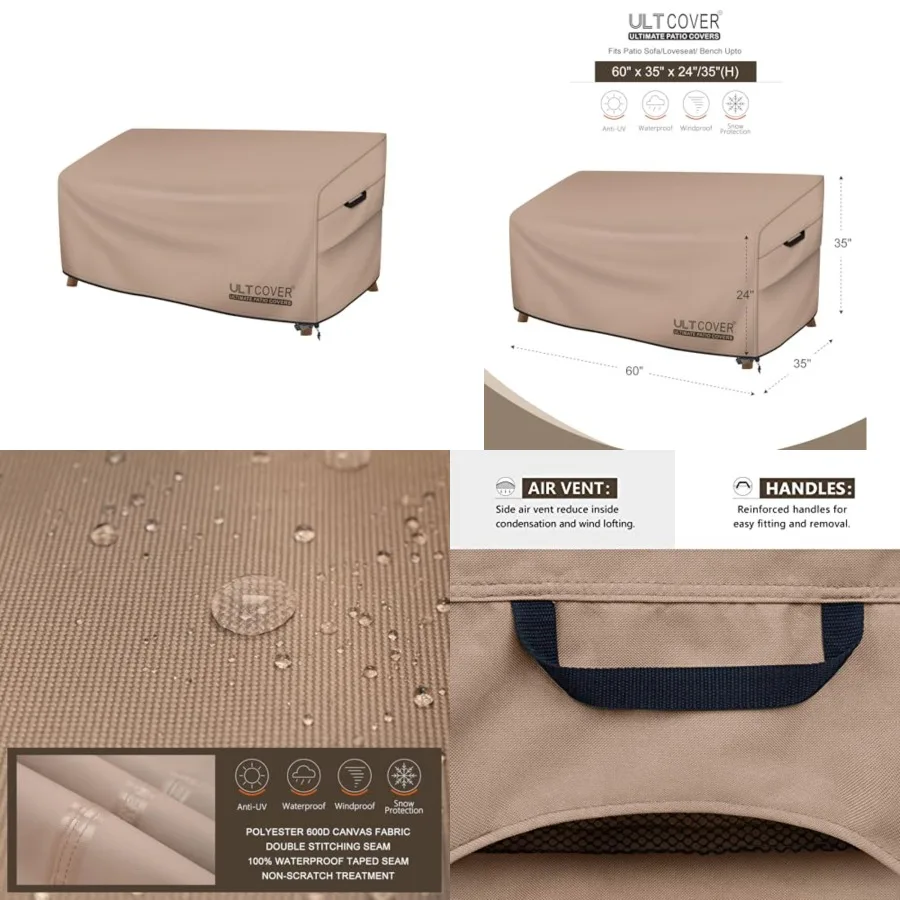 

Patio Furniture Sofa Cover 60W x 35D x 35H inch Waterproof Outdoor 2-Seater Loveseat Cover