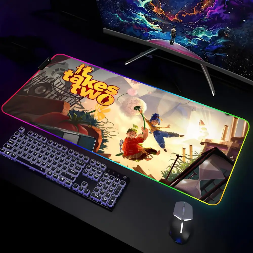 

It Takes Two Mouse Pad Gamer RGB Deskmat Keyboard Mat Gaming Laptops LED Mousepad Desk Protector Anime Mause Mats