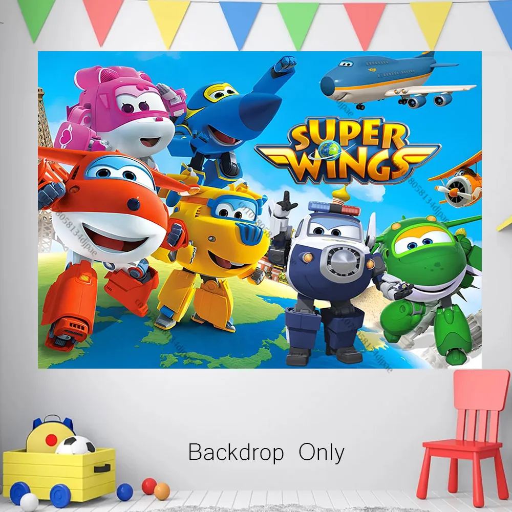 Super Wings Jett Birthday Background Boys Kids Party Banner Backdrop Photography Props Photo Decoration Supplies Baby Shower