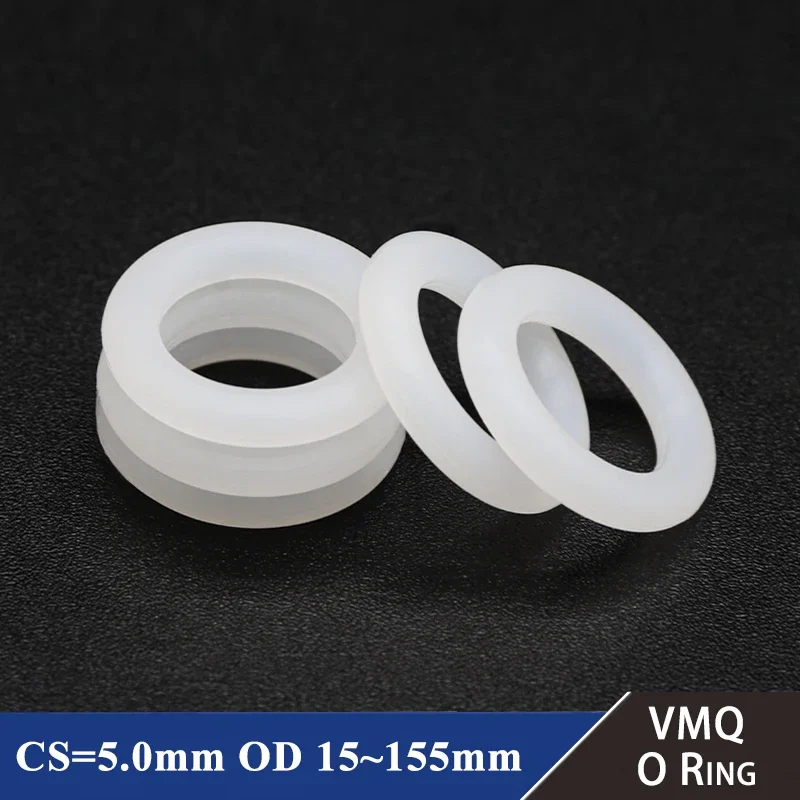 10Pcs White Food Grade Silicone O Ring Gasket CS 5mm OD 15 ~ 155mm Waterproof Washer Round O Shape VMQ O Rings Silicone Ring