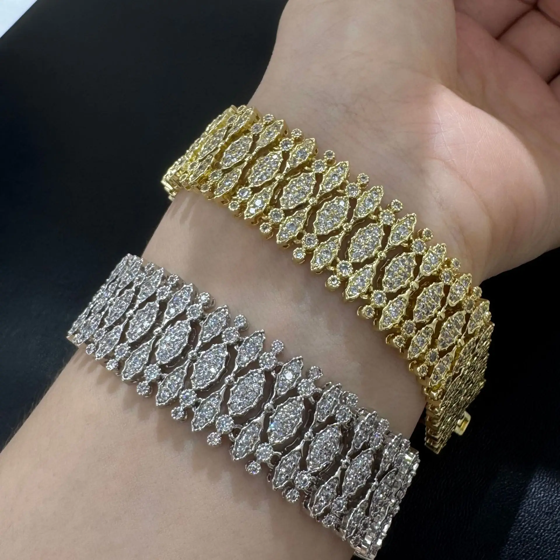 

fashion bracelet for women gold silver color cubic zirconia shiny bracelet 2.3cm width wedding party gala event jewelry