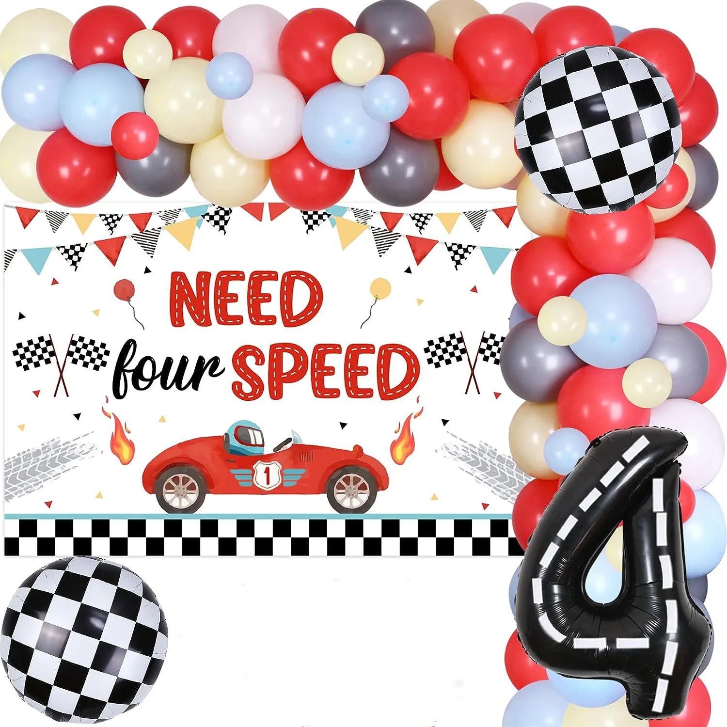 

Need Four Speed Racing Car 4th Birthday Decorations Boys Racing Car Balloons Arch with Need Four Speed Backdrop Race Car Balloon