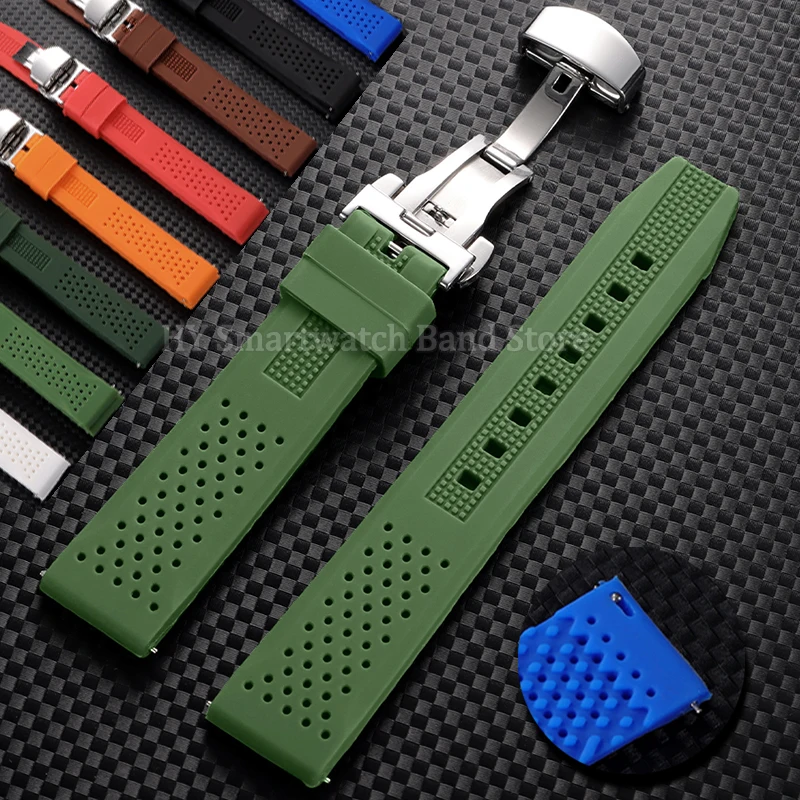 Bracelet de montre en silicone 16mm 18mm 20mm 22mm 24mm pour Omega pour Seiko, bracelet en caoutchouc respirant à dégagement rapide avec boucle papillon
