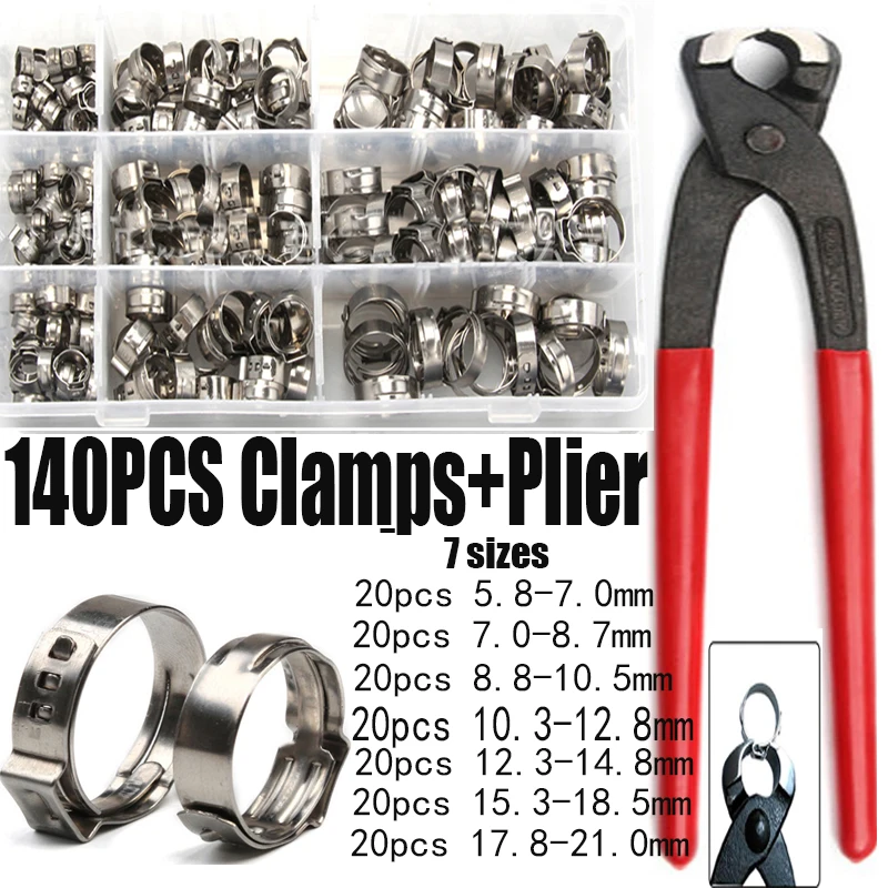 

140/130/100/80/45pcs 304 Stainless Steel Hose Clamps Spring Clamps Fuel Water Hose Pipe Clamps Clips+1PCS Hose Clip Clamp Pliers