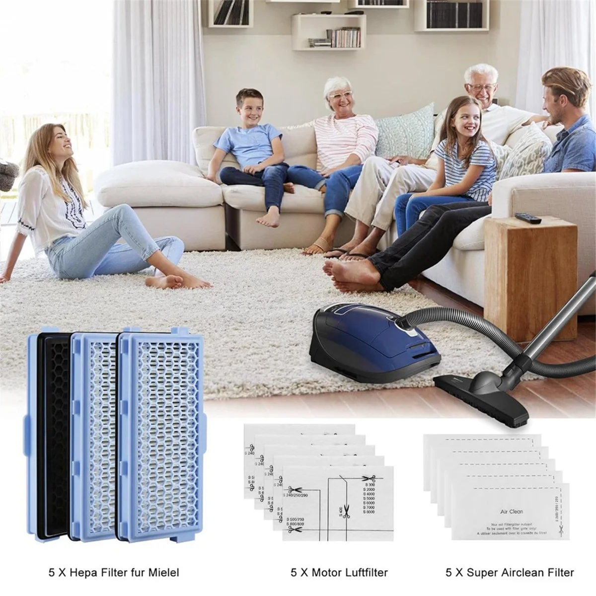 Hepa-фильтры для Miele Compact C1 и C2, полный C2 и C3, S8340, с 5 моторными фильтрами, 5 фильтрами для очистки воздуха