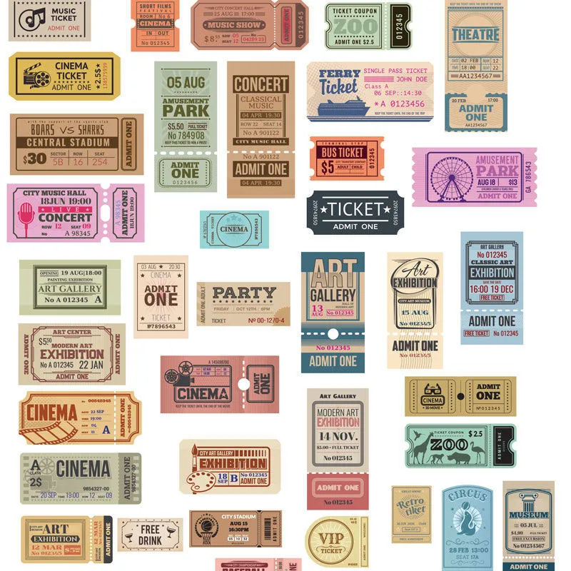 50PCS Vintage Ticket Stickers (Version 2) - High-Aesthetic Supplies for Journal Collage & DIY Decor RecordingYourLife Store
