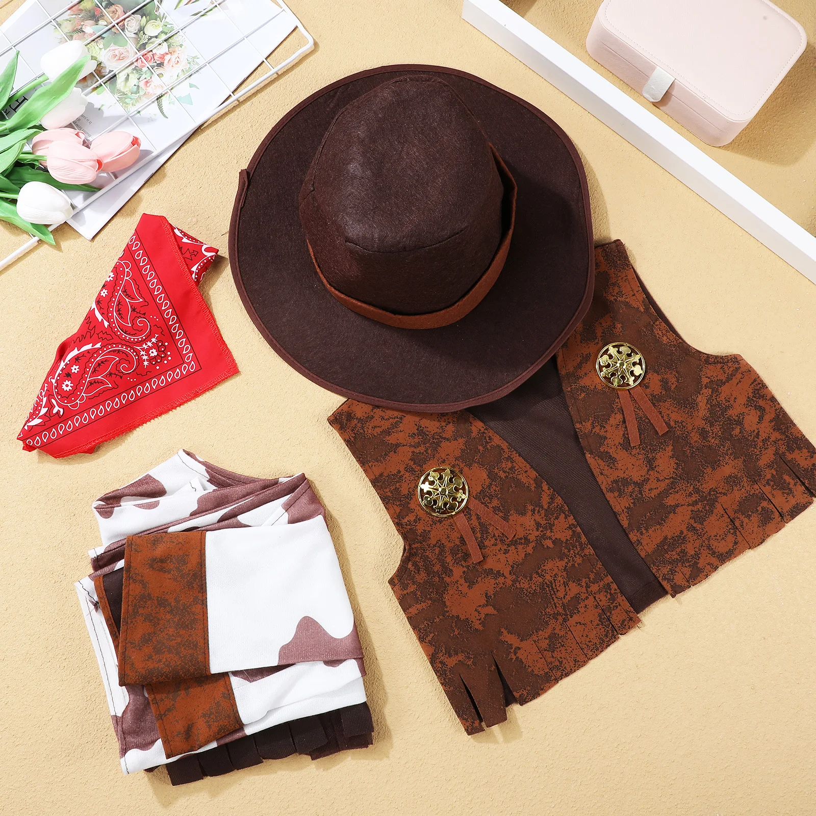 

1Set Kids Cowboy Costume Soft Fabric Durable Wear Resistant Halloween Dress Up Baby Cowboy Outfit Toddler Boys