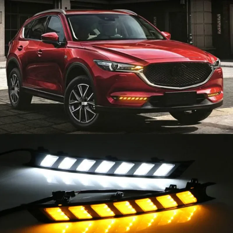 2Pcs For Mazda CX-5 CX5 2017 2018 2019 DRL LED Daytime Running Light With Yellow Turning Signal night blue fog lamp