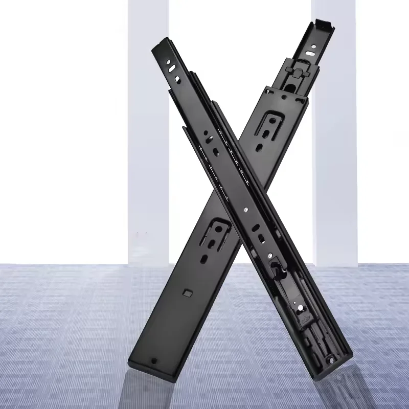 Black Cabinet Drawer Slides 3-Section Thickened Smooth Quiet Ball Bearing Damping Soft Close Drawer Slides Hardware Accessories