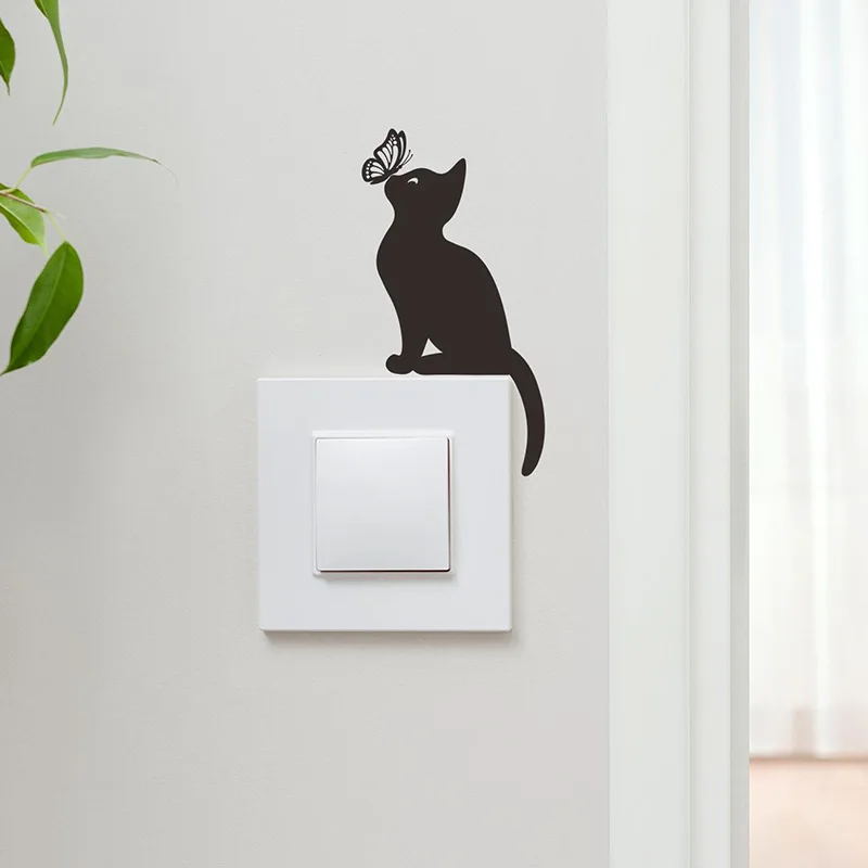 1pcs cartoon creative cat butterfly silhouette bedroom living room light switch stickers decorative wall stickers self-adhesive