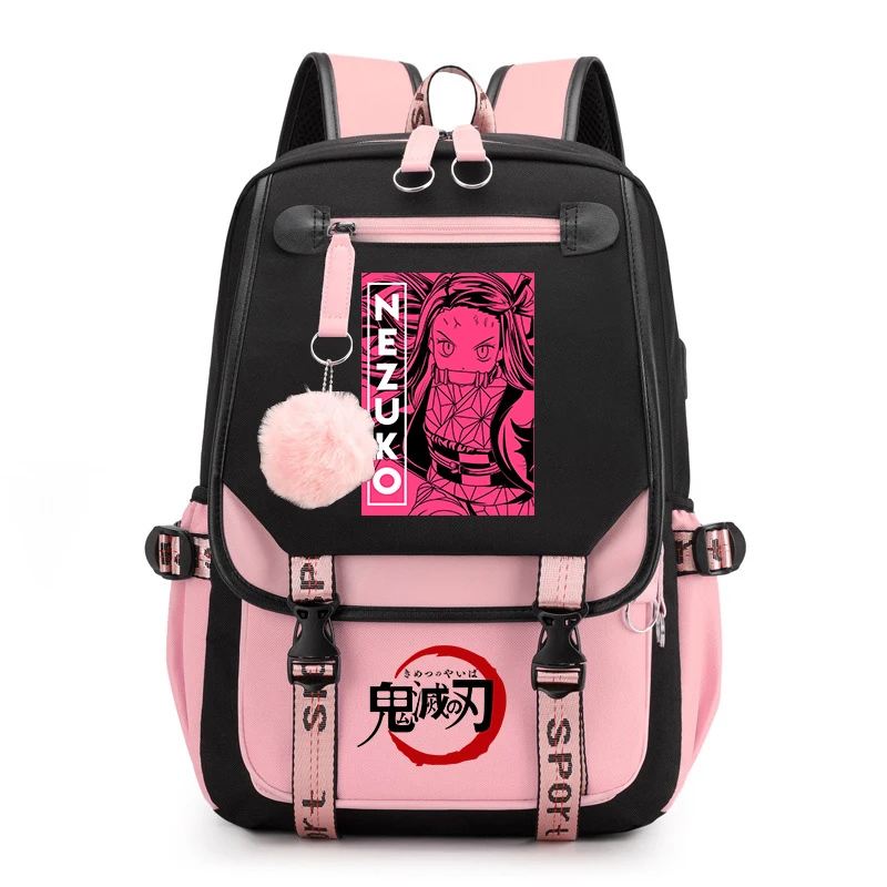 Mochila escolar de anime para niños, mochila informal con diseño de Demon Slayer para niñas, estudiantes, bolsa para libros