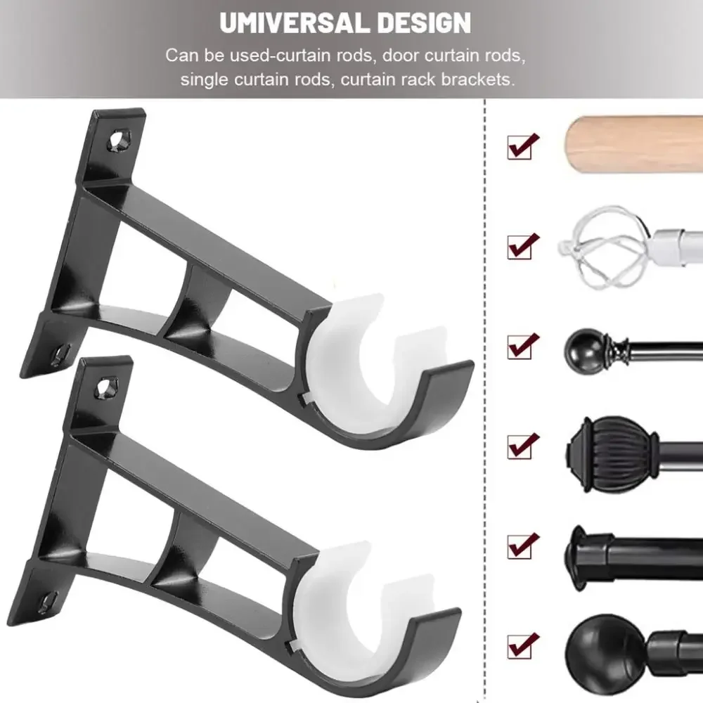 New Aluminum Alloy Curtain Rod Support with Screws Heavy Duty Curtain Fixing Clip Single Metal Window Hardware Tools