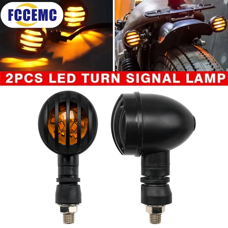 2Pcs Motorcycle Turn Signal Indicator Blinker Light Vintage Motorbike 12V LED Sequential Flowing Flashing Lamp For Yamaha Suzuki