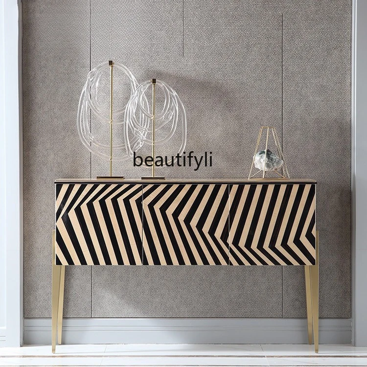 

American Zebra Sideboard Cabinet Home Living Room Entrance Cabinet Curio Cabinet Model Room Painted