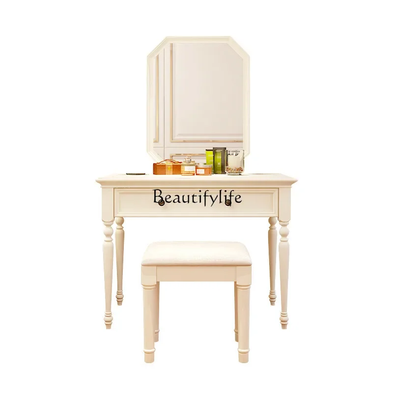 

LAmerican solid wood dresser modern simple small apartment white makeup table light luxury
