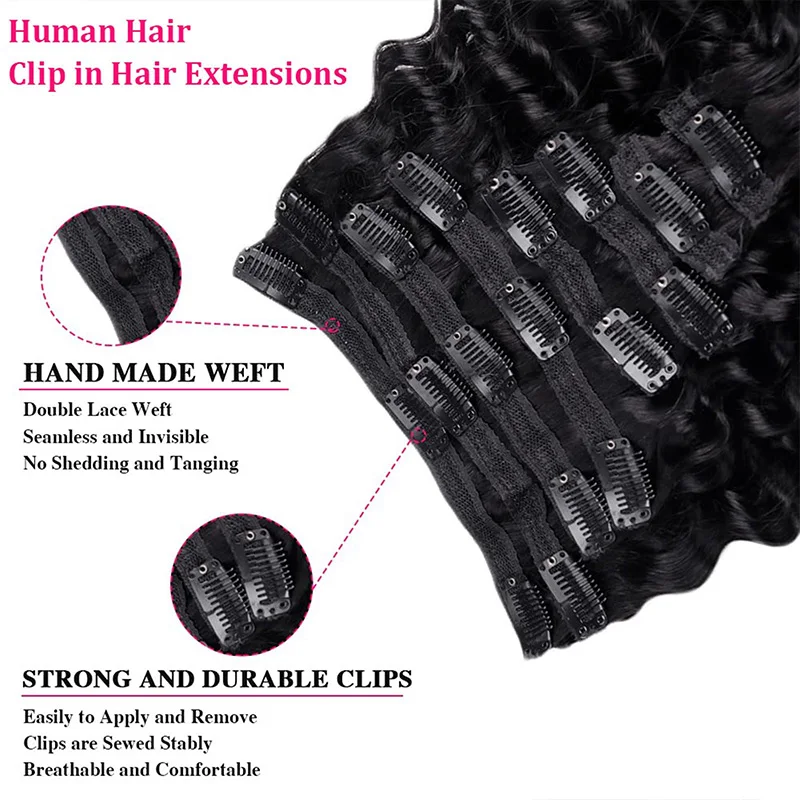 Clip In Hair Extension Human Hair Brazilian Water Wave Seamless Remy Hair Clip In For Women