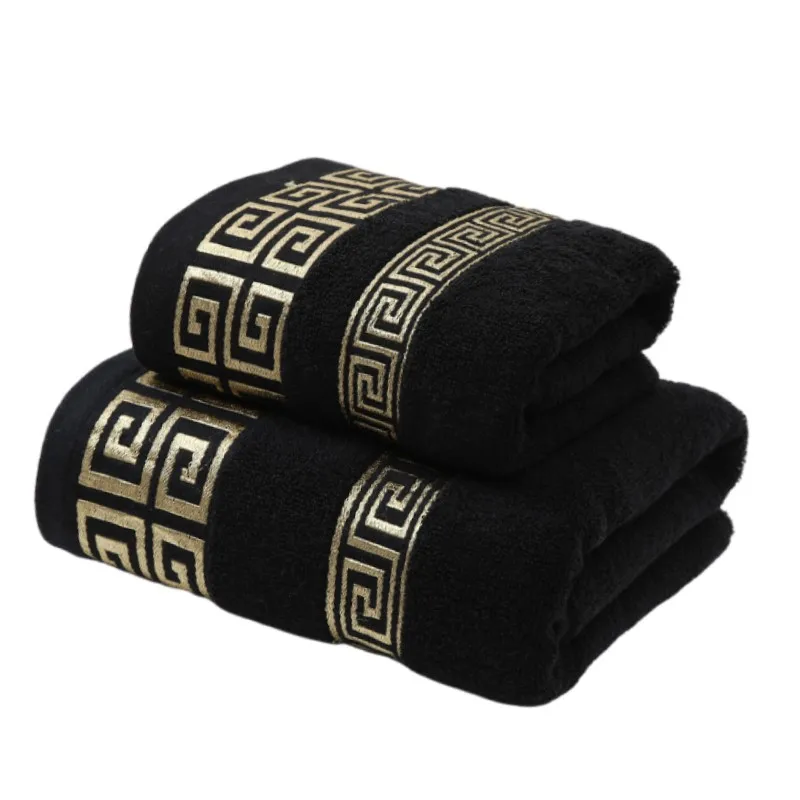 2pcs Set Black Bathroom Towel Sets 100% Cotton Embroidered Bathroom Towel Christmas Gift Sport Towel Sets Home Hotel Use 수건 세트