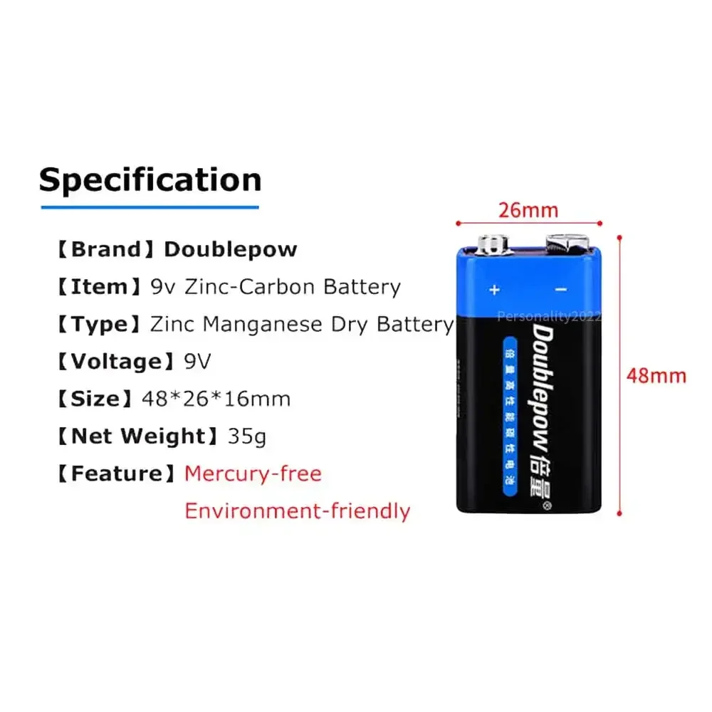 Doublepow 1-10szt Jednorazowa bateria 9V 6F22 9V6F22 Multimetr z komórkami kwadratowymi Mikrofon alarmowy Węgiel 9Volt Suche baterie