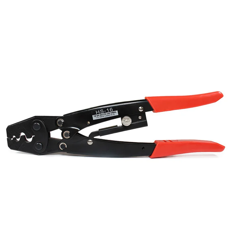 HS-16 Crimper Plier Ratchet Crimping Tool for Non-Insulated Terminals AWG 16-5 Polished Jaw Pressure Regulating Device Hand Tool