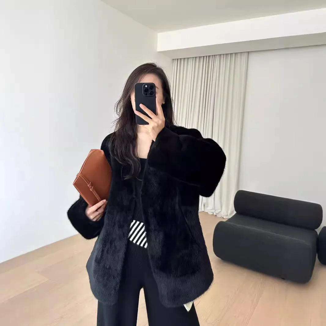Faux Fur Coats Women Elegant Splice Jackets Short Coat Thick Warm Y2k Streetwear Work Outerwear 2025 Autumn Winter Overcoat