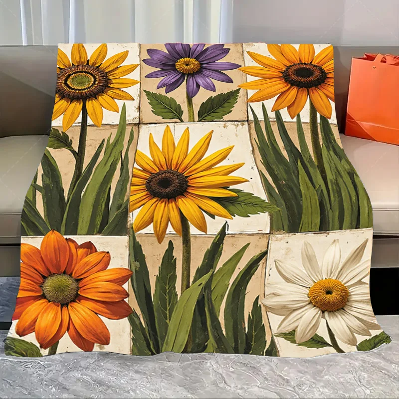 

1pc Flannel Blanket Vintage Floral Sunflower Blanket for Cozy Home Decor