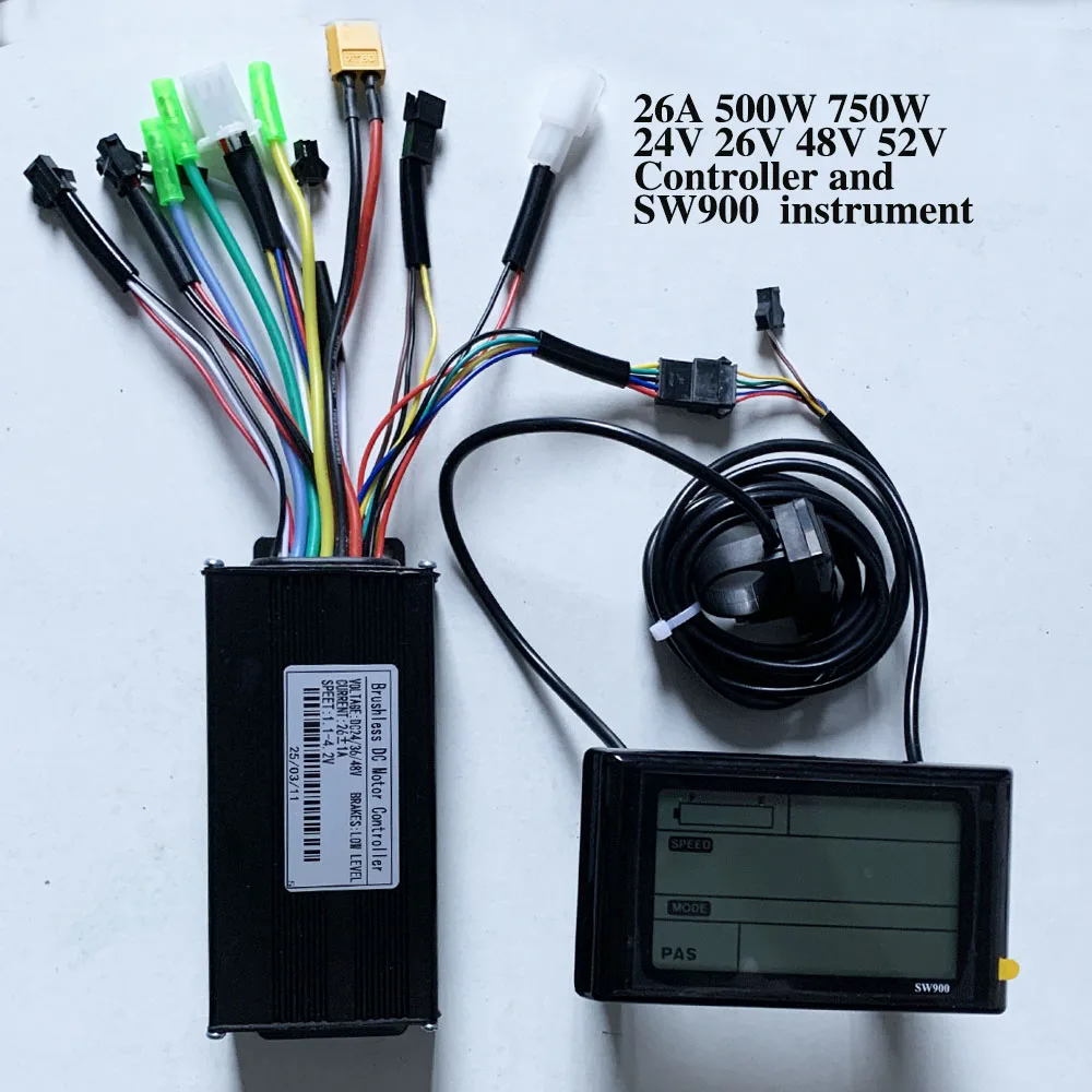 

24V 36V 48V 52V 26A 500W 750W three-mode sine wave 9MOS tube controller + SW900 LCD instrument set for electric bicycle Scooter