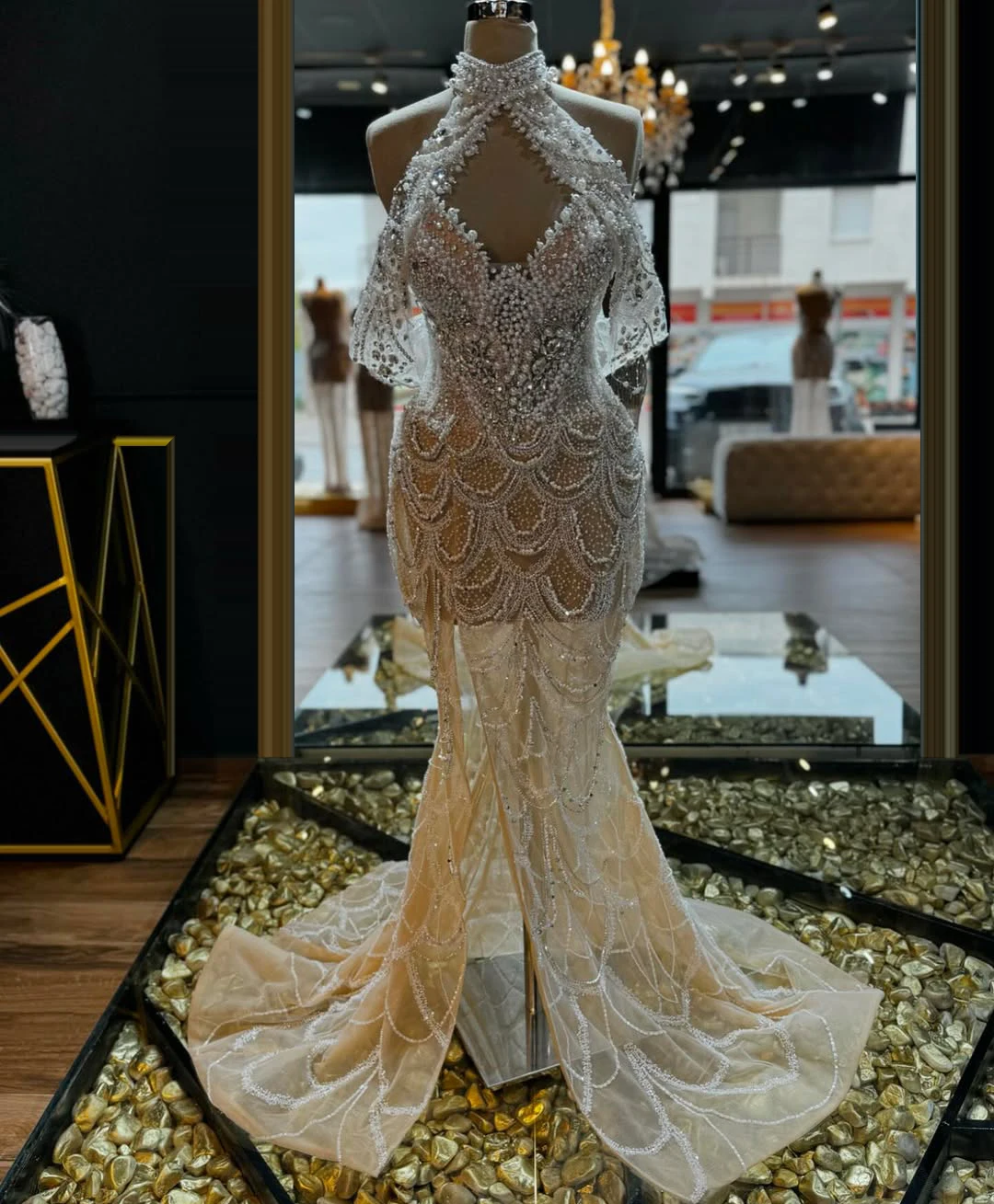 Customized Mermaid Evening Split Dresses Crystal Beading Sequins Prom Dress Off-Shoulder Prom Dresses