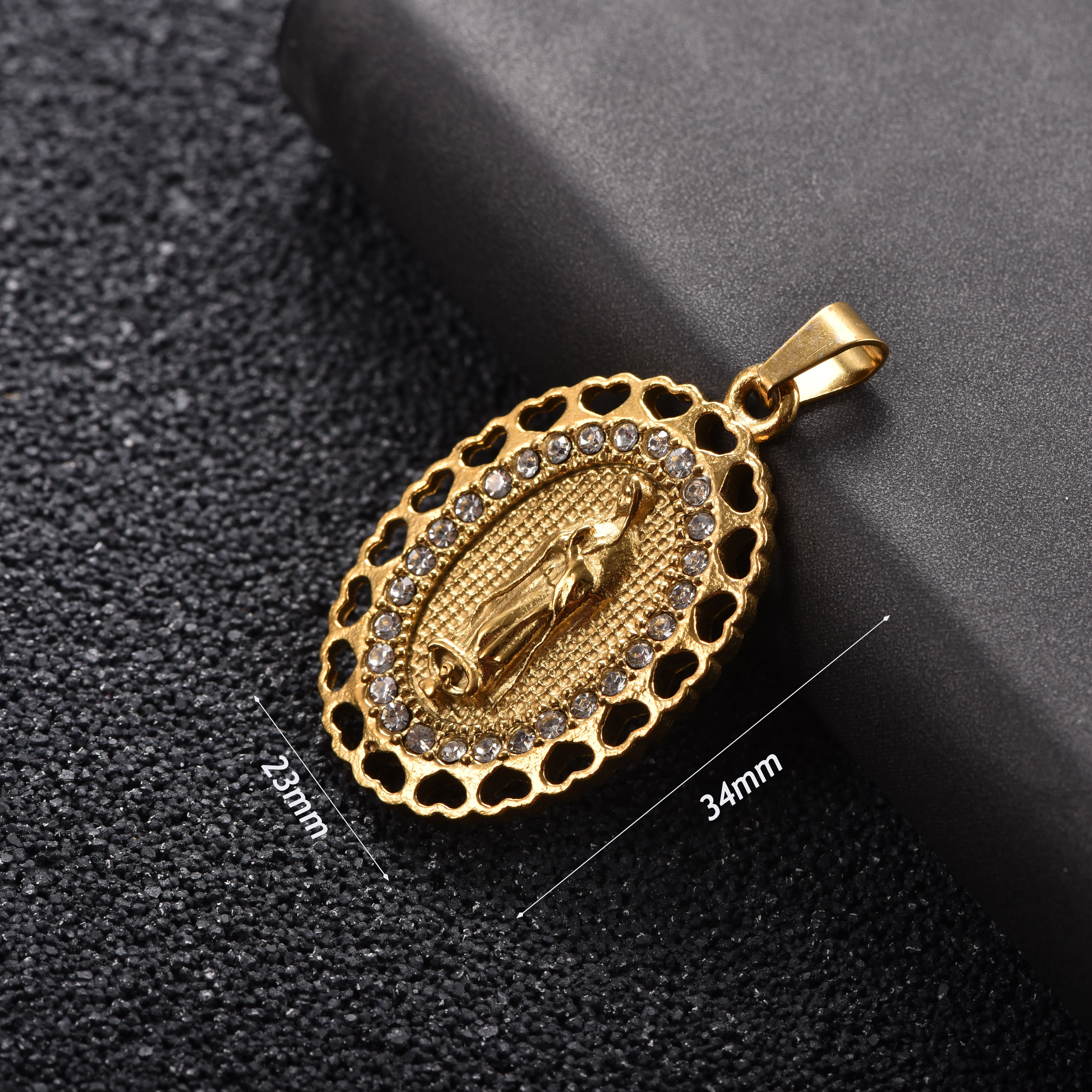 18K vergoldeter Edelstahl Religiöser Medaillen-Anhänger Glaubensamulett Schmuckgeschenk – Detail 3