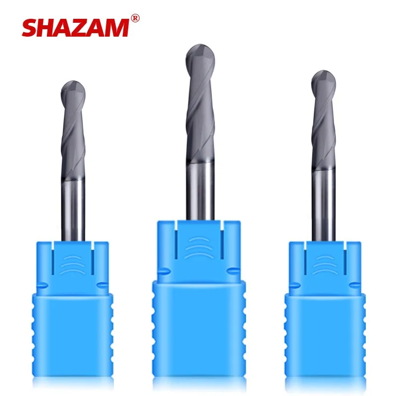 SHAZAM 2/4-Flute Diamond Coated Carbide Extended Straight Shank Ball Nose End Mills CNC Processing Graphite Milling Cutter Tools