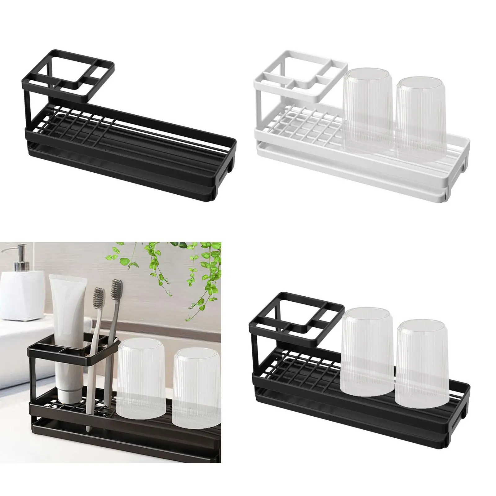 Toothbrush Toothpaste Storage Organizer Storage Stand Nonslip Multifunctional Bathroom Toothbrush Holder Makeup Cosmetics