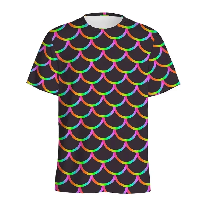 Buntes T-Shirt mit Fischschuppen-Muster für Männer, Sommer, Rundhalsausschnitt, kurze Ärmel, 3D-gedruckte Grafik-T-Shirts, Damen-Streetwear-T-Shirts