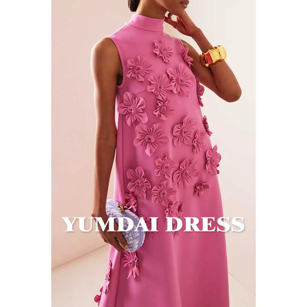 YUMDAI Luxury Pink Handmade Floral Dubai Sleeveless HiYUMDAI Lugh Neck Evening Gown 2024 Elegant Ladies Wedding Party Prom Dress