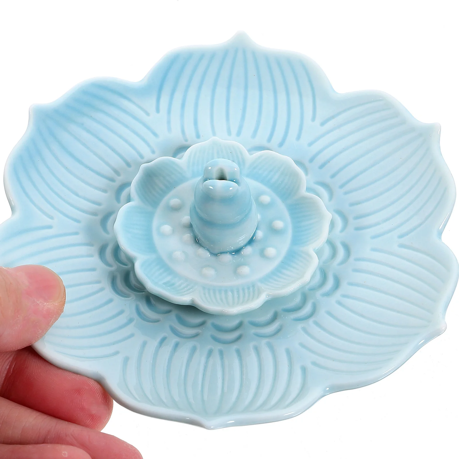 

Stable Flat Bottom Ceramic Incense Stick Holder Lotus Shaped Burner for Relaxing Office Table Decoration