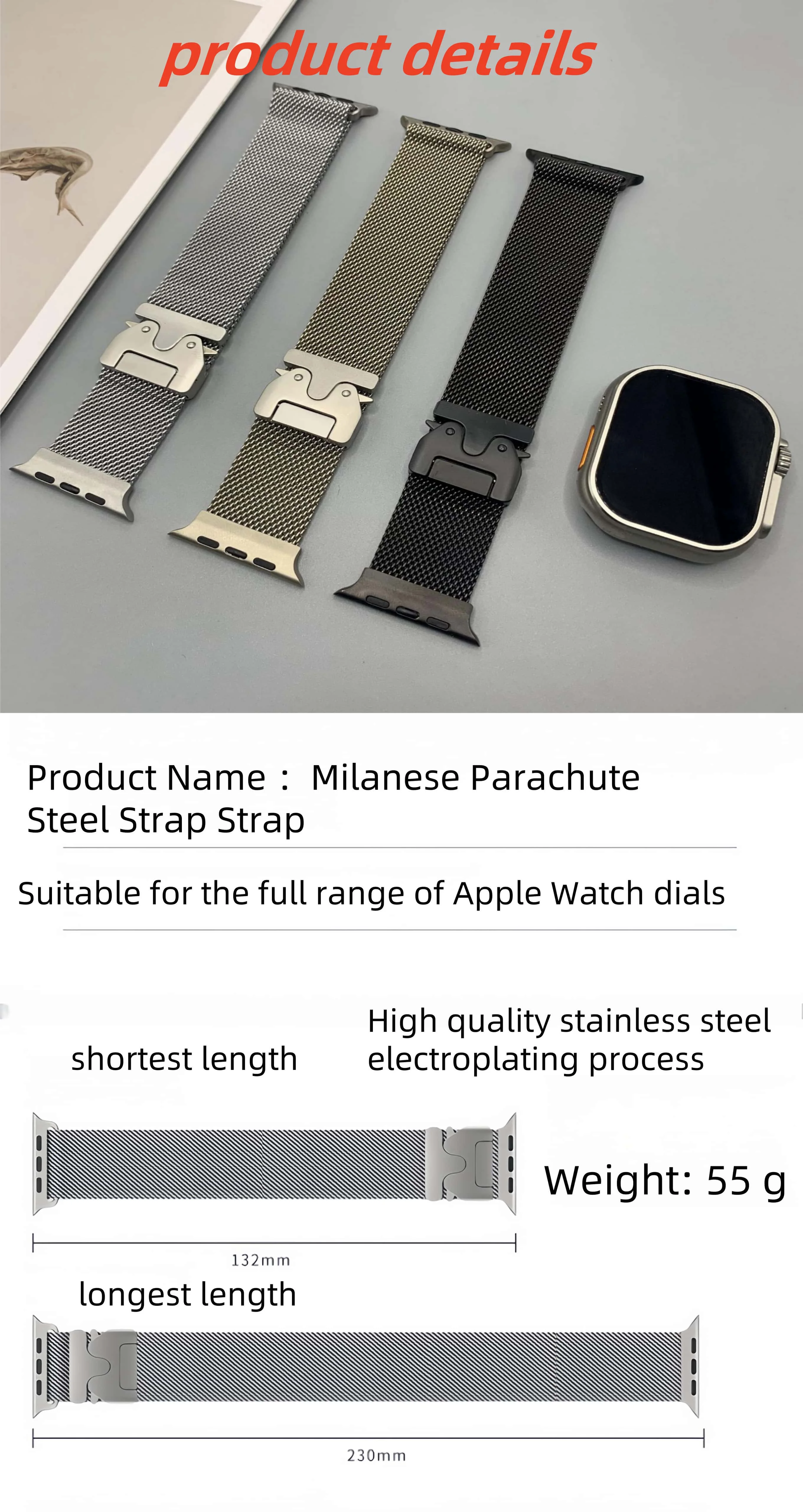 Haute qualité adapté pour Apple watch Ultra 1/2 49mm, cadran S10 46 45 44 42mm 41 40 38mm, bracelet Milan, iWatch 10 9 8 7 6 5 SE 4 3