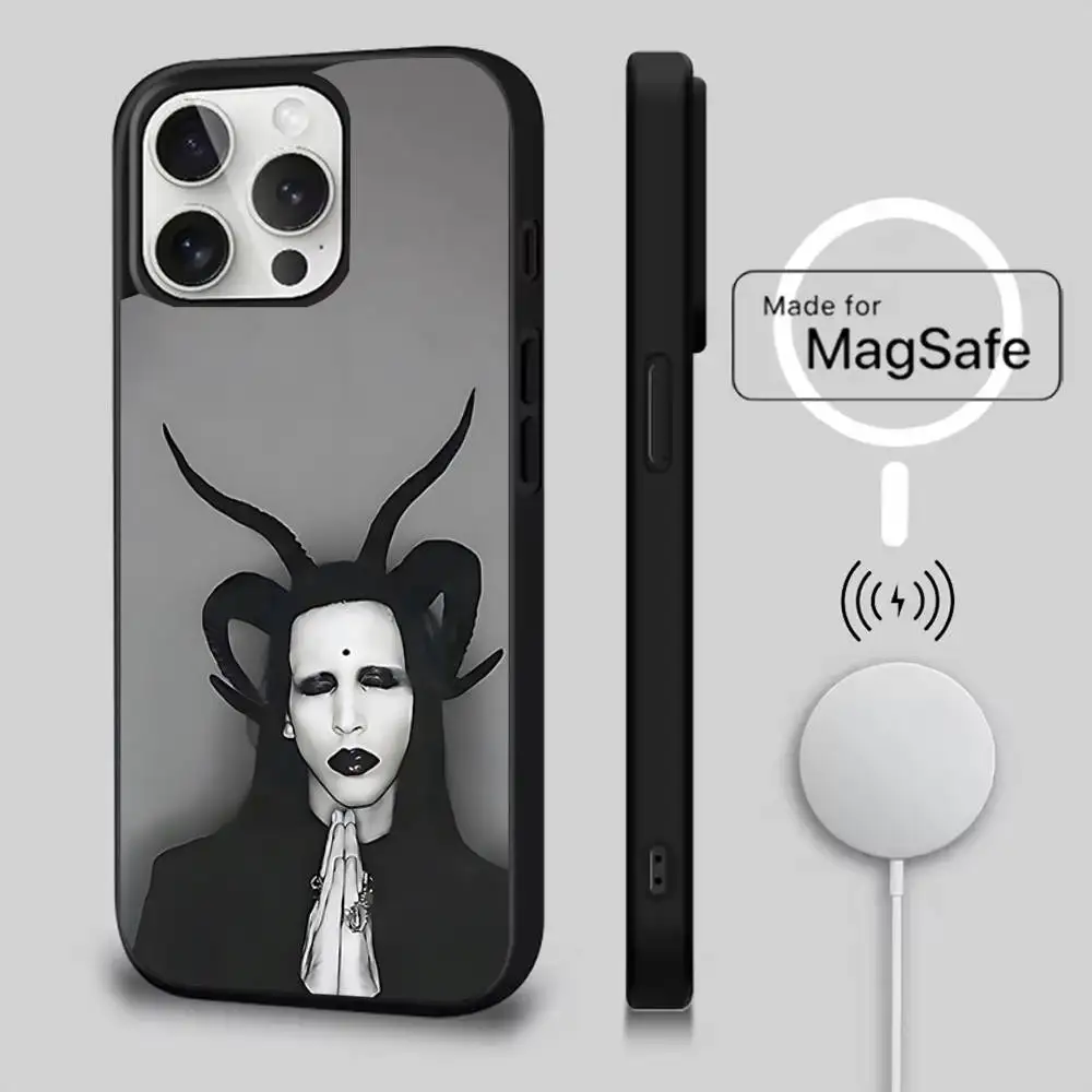 Чехол для телефона Rock M-Marilyn M-Manson для iPhone 17,16,15,14,13,12,11,Pro,Max,Plus,Mini,SE4,E с магнитной беспроводной зарядкой Magsafe